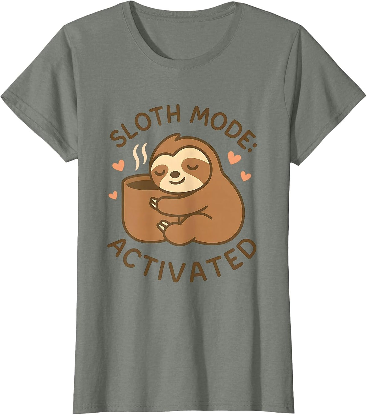Sloth Mode Activated Cute Lazy Animal Coffee Lover T-Shirt - Olive Heather