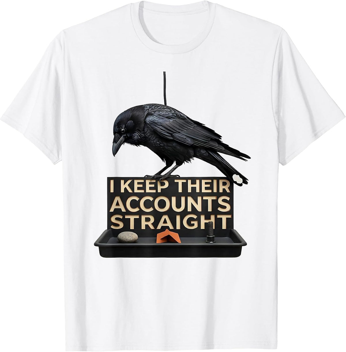Men's I Keep Their Accounts Straight Dark Humor Crow Raven Lover T-Shirt - White