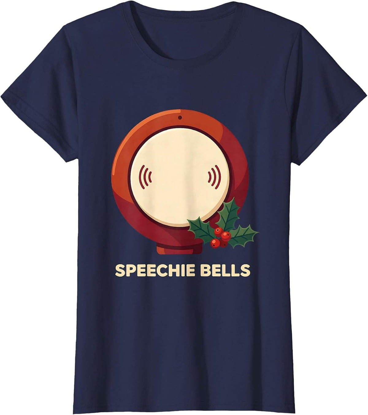 Women's Speechie Bells Funny Speech Therapist SLP Christmas Humor T-Shirt - Navy Blue
