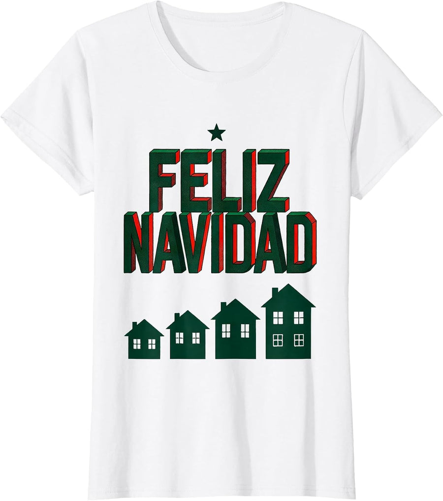Women's Feliz Navidad Spanish Mexican Christmas Family Matching Gift T-Shirt - White