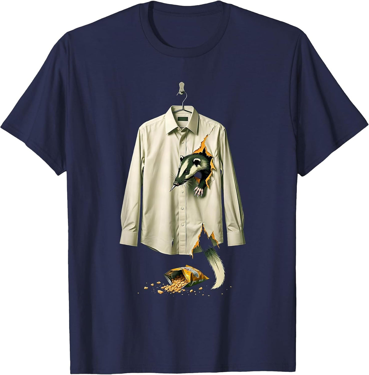 Men's Shattered Dress Shirt Opossum Unhinged Humor Novelty T-Shirt - Navy Blue