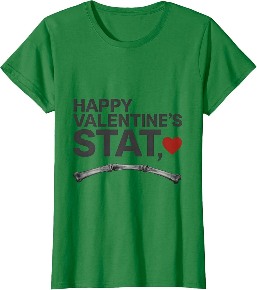 Women's Happy Valentine's, Stat Funny Radiology Tech Valentine Gift T-Shirt - Kelly Green