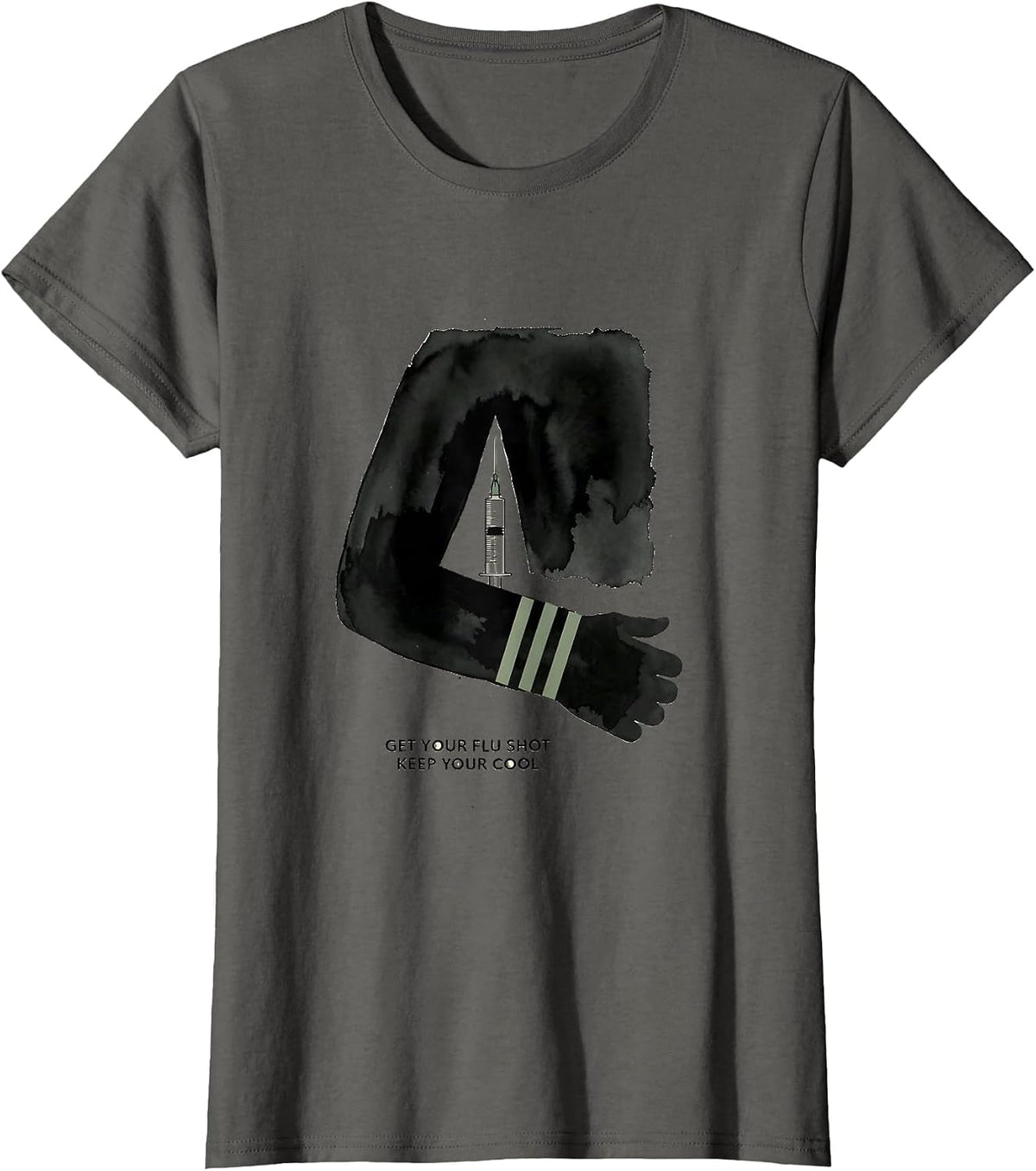 Women's Get Your Flu Shot—Keep Your Cool Funny Healthcare Worker T-Shirt - Asphalt Grey