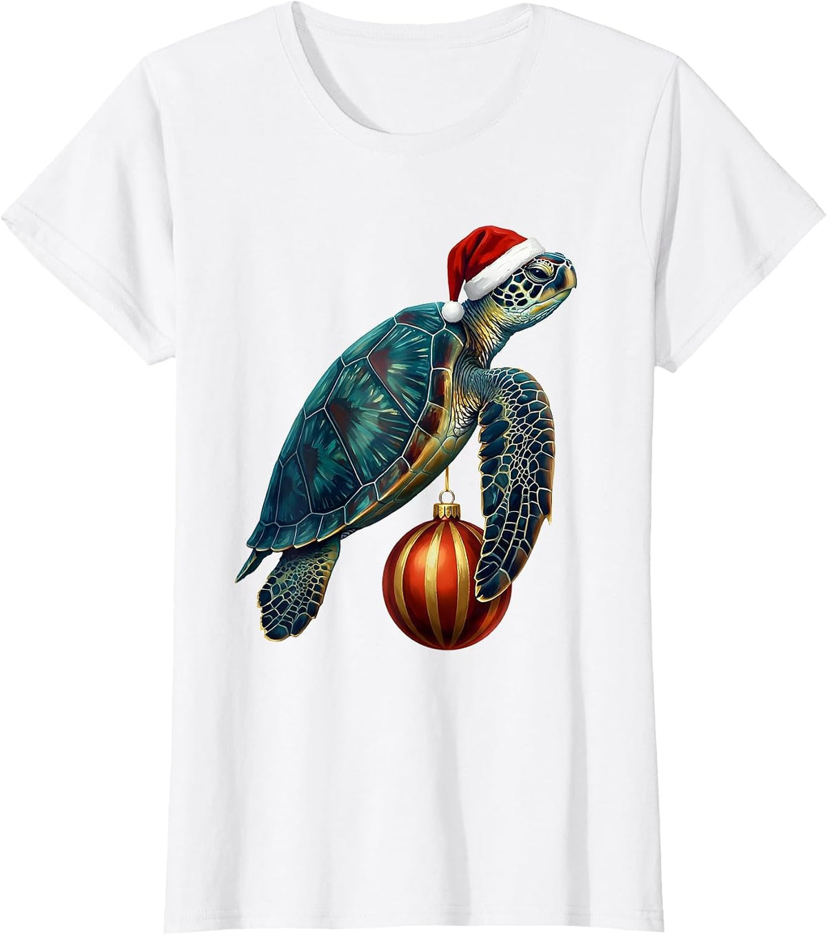 Sea Turtle Santa Hat Whimsical Holiday Novelty T-Shirt - White