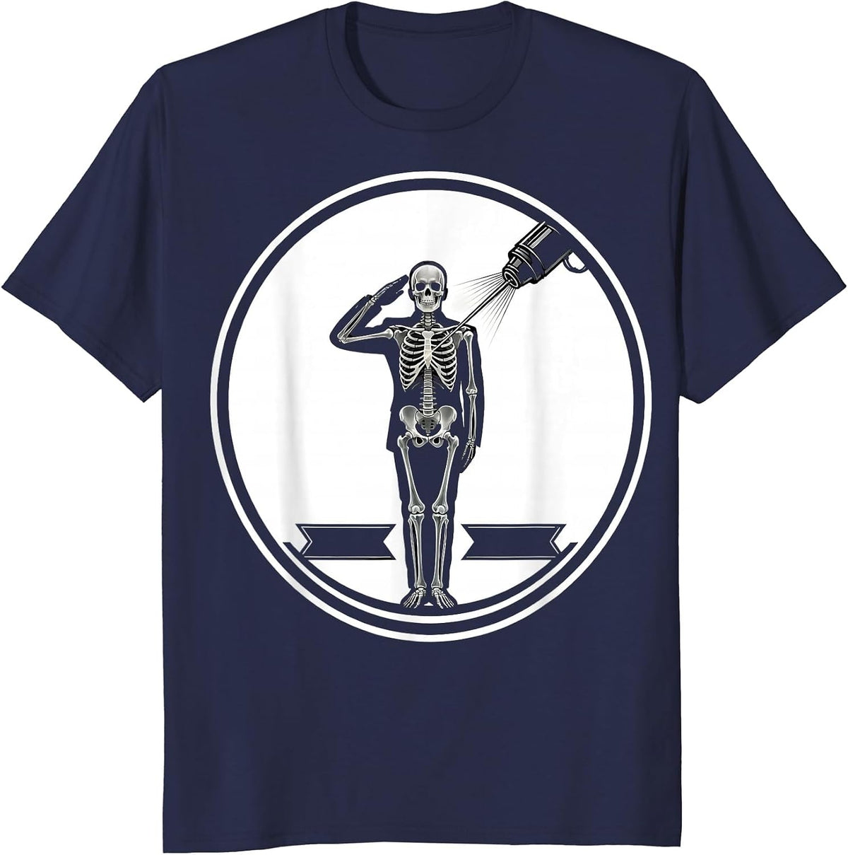 Men's Skeleton Salute Radiology Tech Halloween Humor T-Shirt - Navy Blue