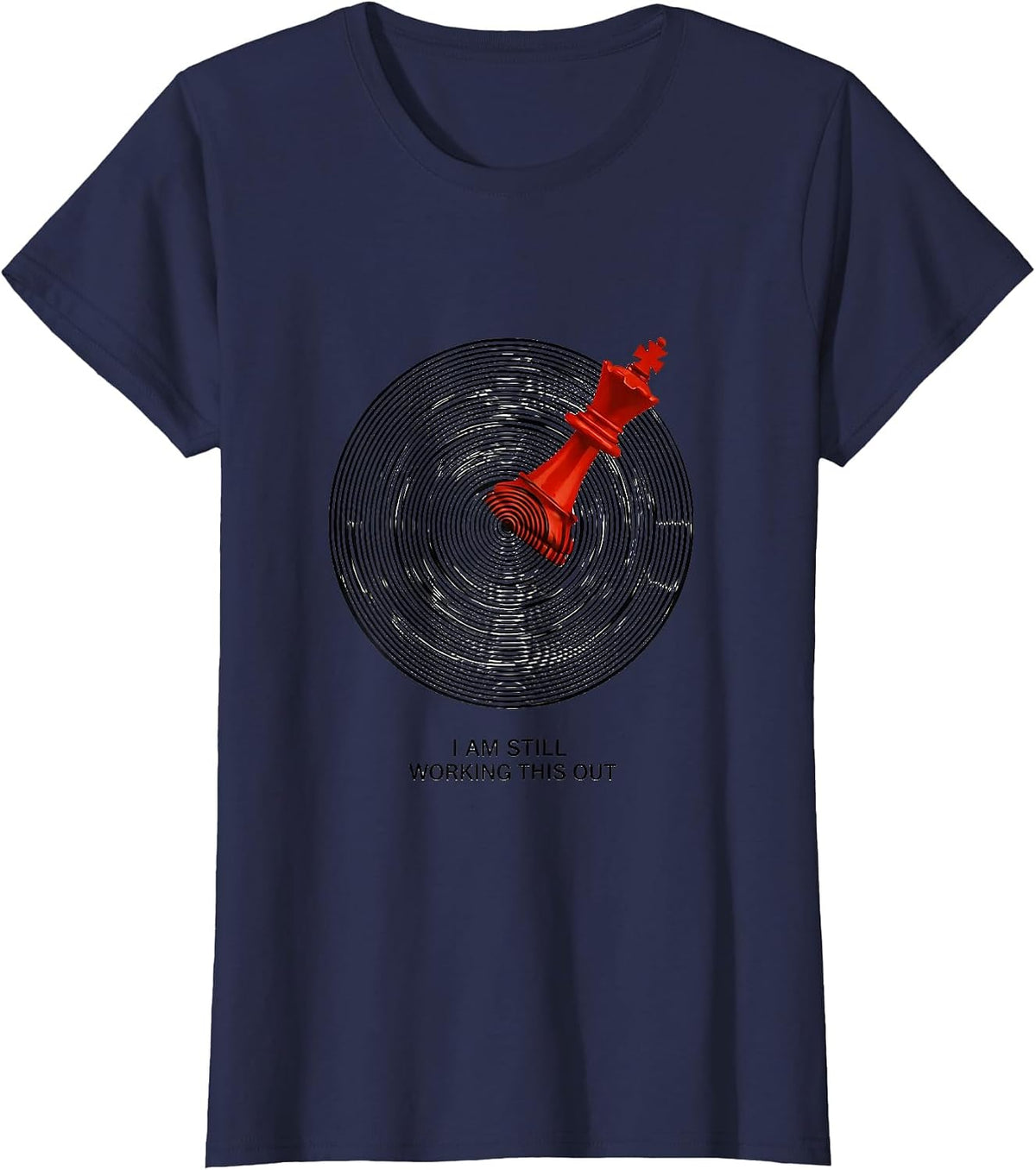 Women's I Am Still Working This Out Op Art Chess Player Humor T-Shirt - Navy Blue