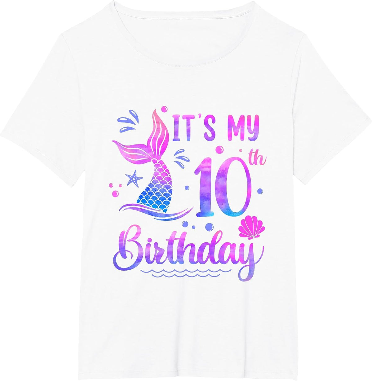 It's My 10th Birthday Mermaid Girl Theme Party 10 Years Old T-Shirt - White
