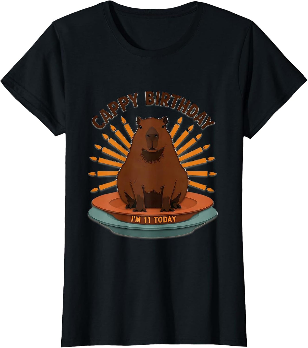 Women's Cappy Birthday I'm 11 Today Kawaii Capybara Birthday Gift T-Shirt - Black