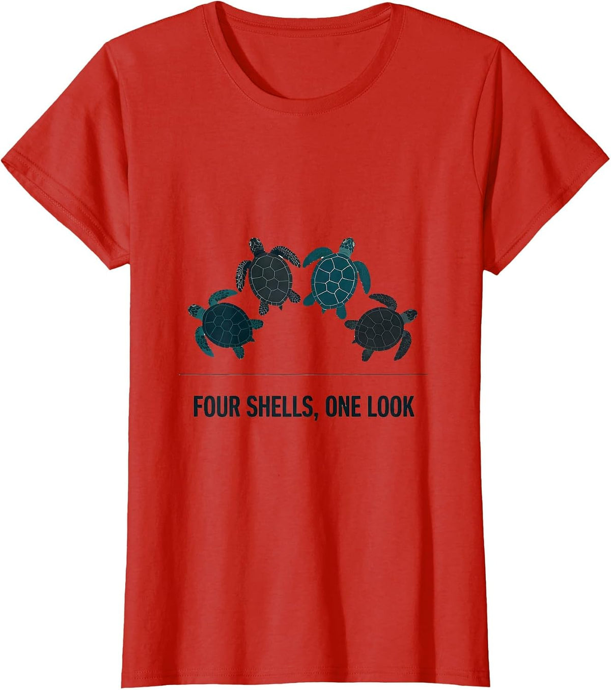 Women's Four Shells One Look Editorial Conceptual Sea Turtle T-Shirt - Red