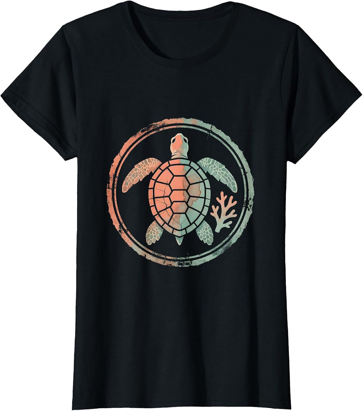 Women's Kids Sea Turtle Colorful Coral Reef Hawaiian Design T-Shirt - Black