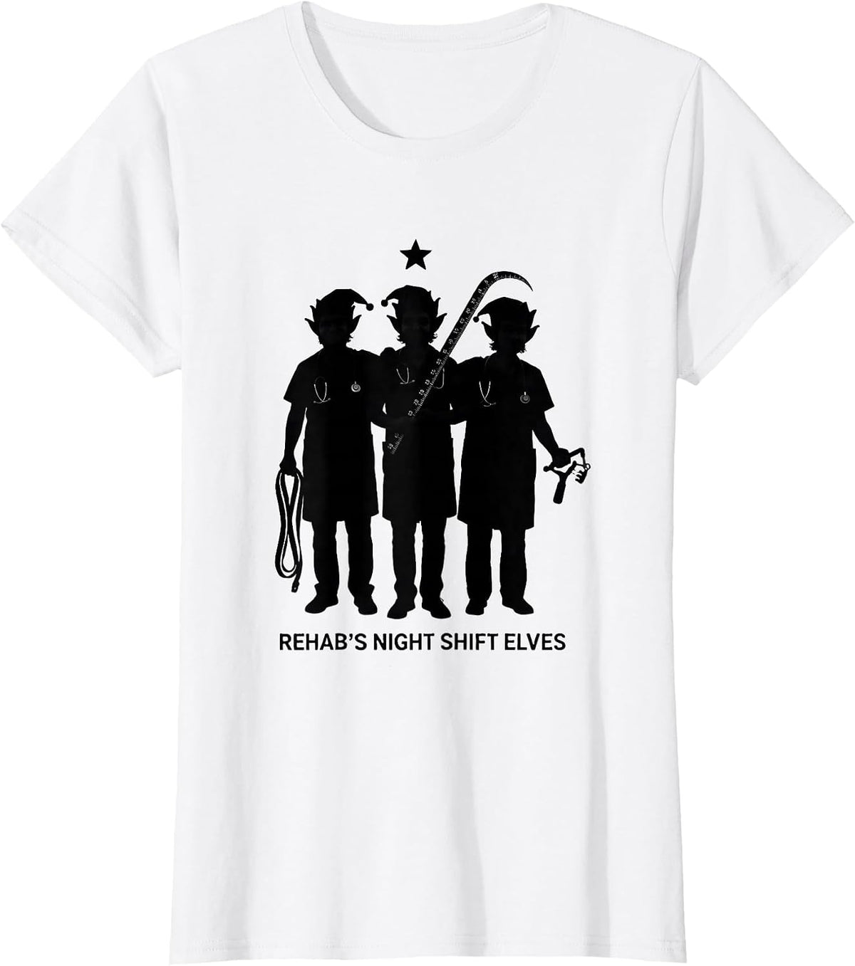 Rehab's Night Shift Elves Funny Occupational Therapy T-Shirt - White