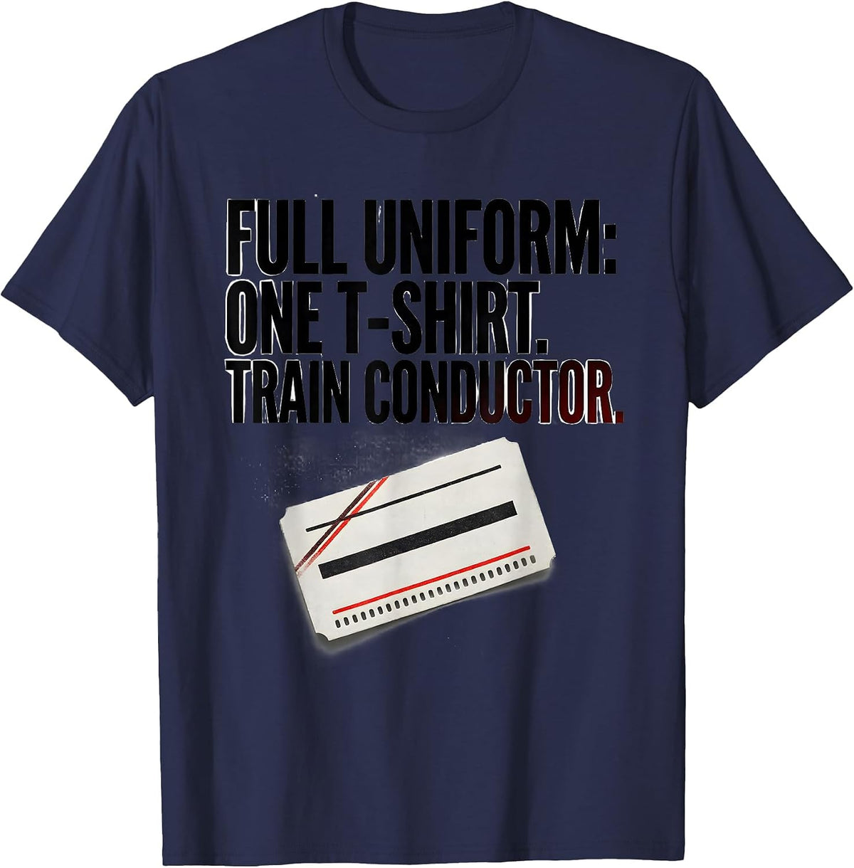 Men's Full Uniform: One T-Shirt. Train Conductor Halloween T-Shirt - Navy Blue