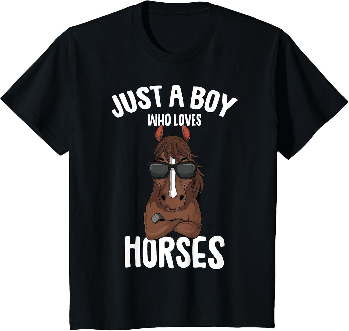 Just a Boy who Loves Horses Equestrian Horseback Riding Kids T-Shirt - Black