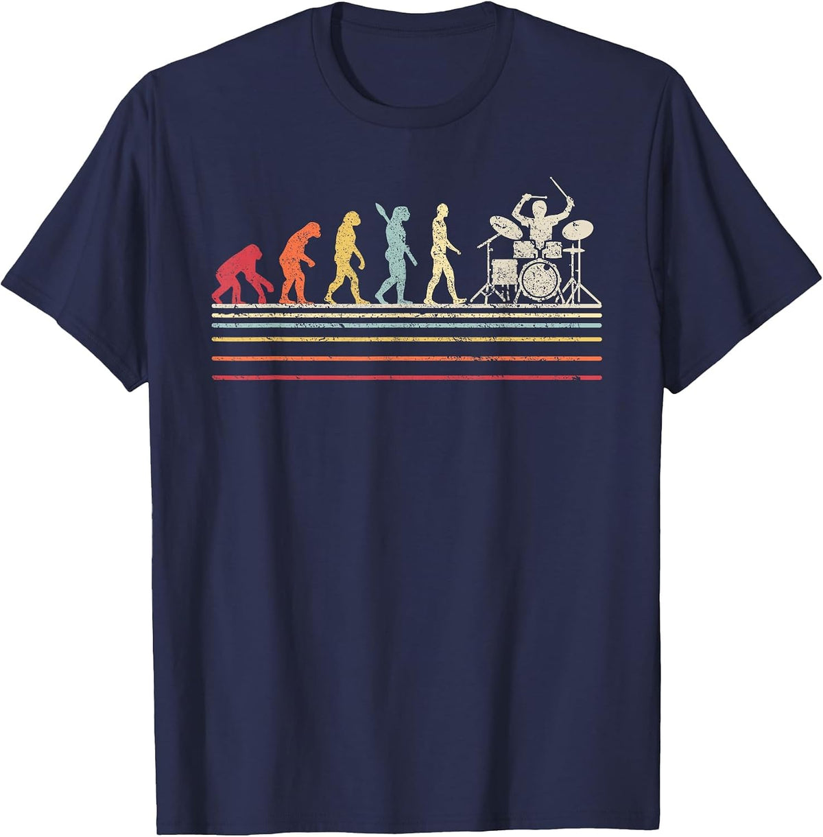 Funny Drummer T Shirt. Retro Vintage Evolution of Man T-Shirt - Navy Blue