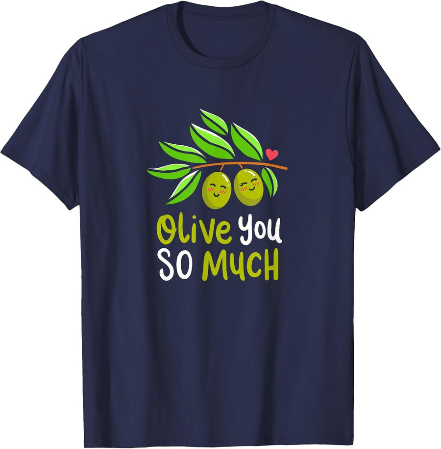Olive You So Much Green Olives Couple Plants Pun Costume T-Shirt - Navy Blue