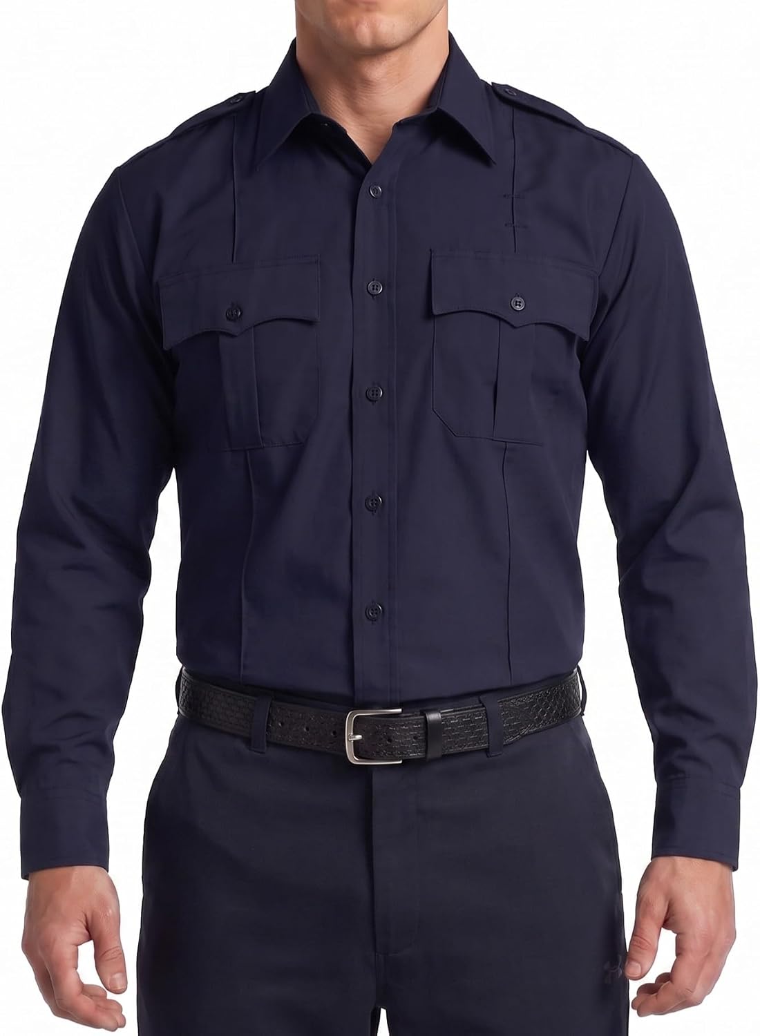 First Class Men's Polycotton Long Sleeve Uniform Shirt - Tactical Work Utility and Safety Security Shirt - Navy Blue