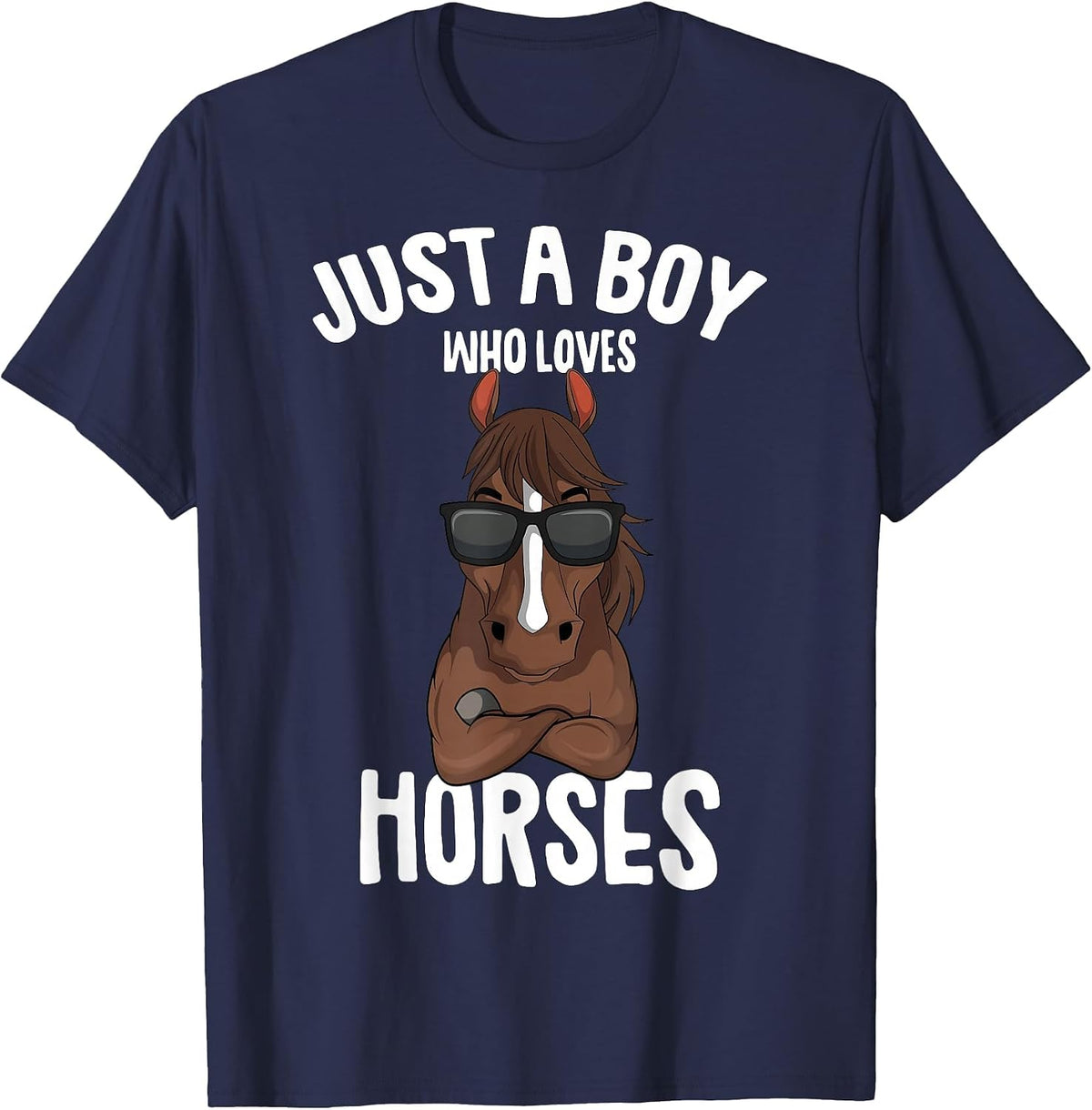 Just a Boy who Loves Horses Equestrian Horseback Riding Kids T-Shirt - Navy Blue