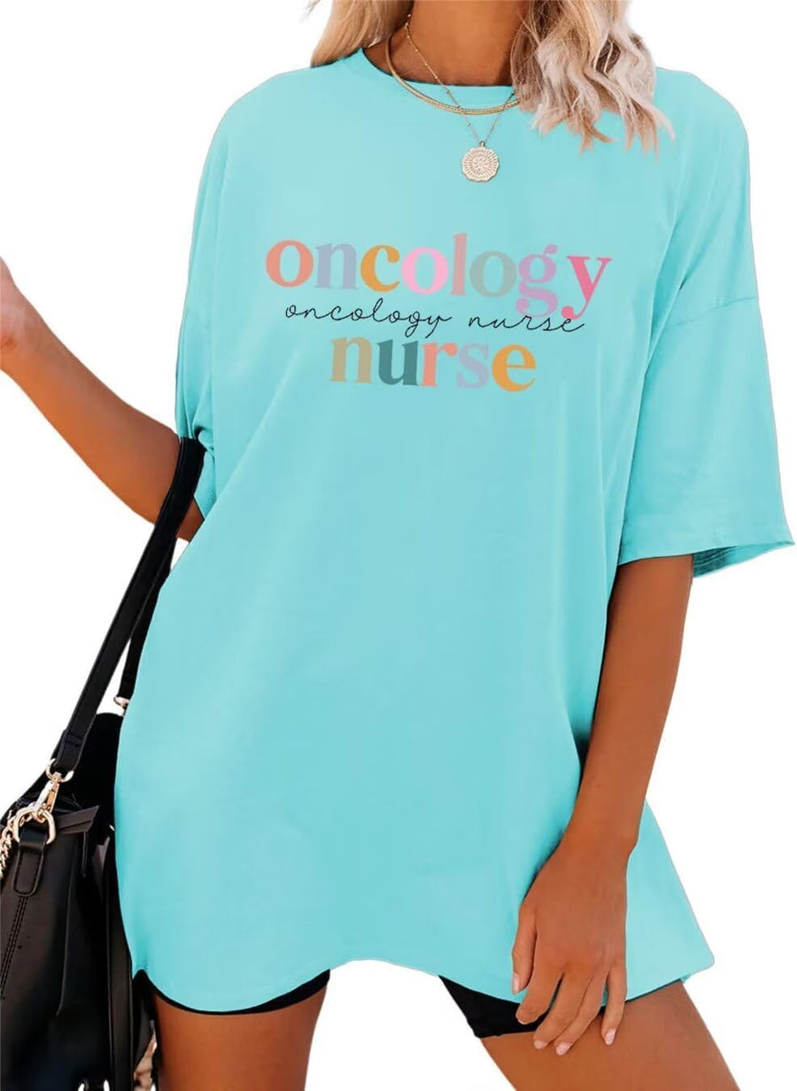 Vintage Oncology Nurse Shirt Women Funny Graphic Tees Oversized Casual Tops Nursing Student T-Shirt Nurse Week Gift - Light