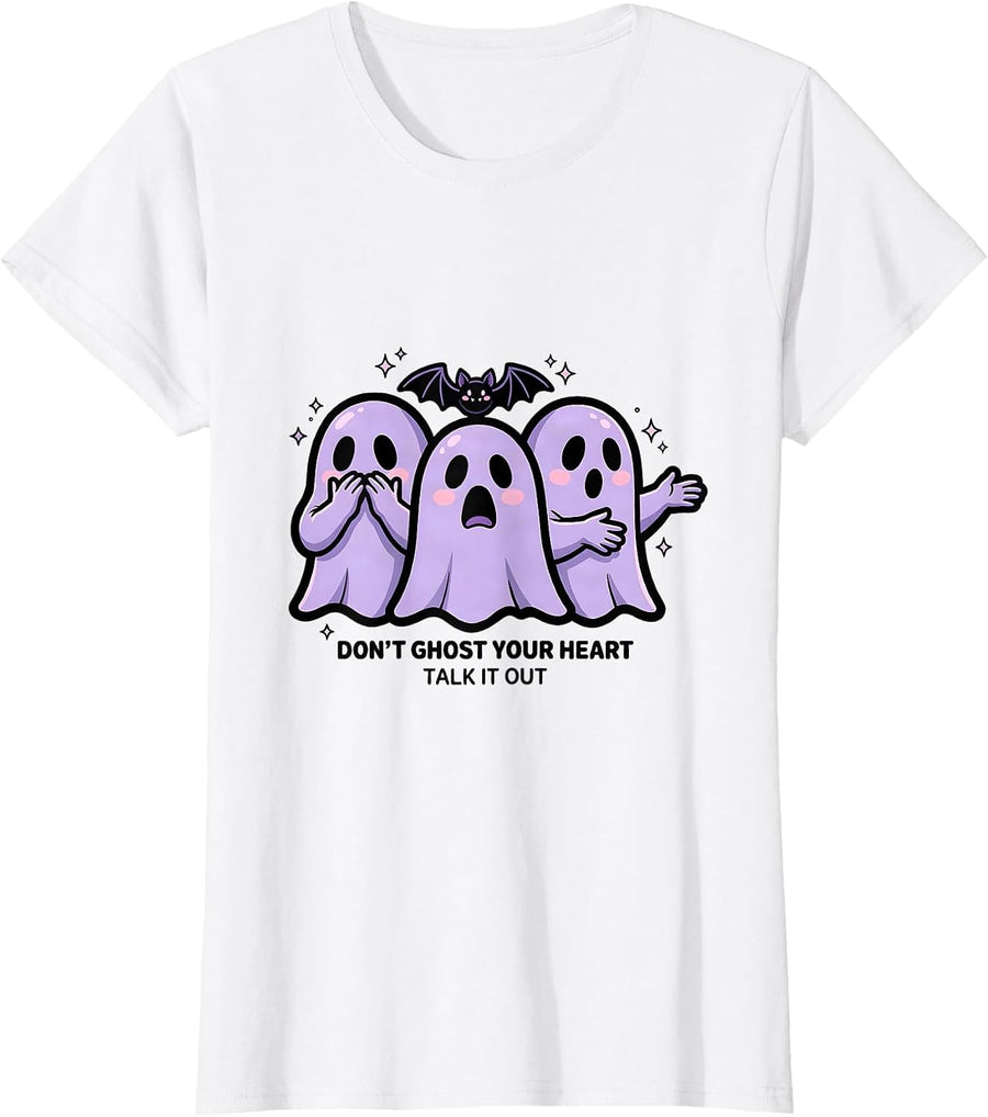 Women's Don't Ghost Your Heart — Talk It Out Pastel Goth Kawaii T-Shirt - White