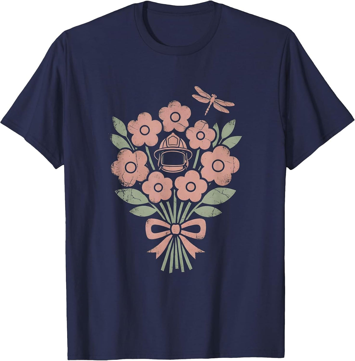 Labor Day Firefighter Helmet Graphic Tee T-Shirt - Navy Blue
