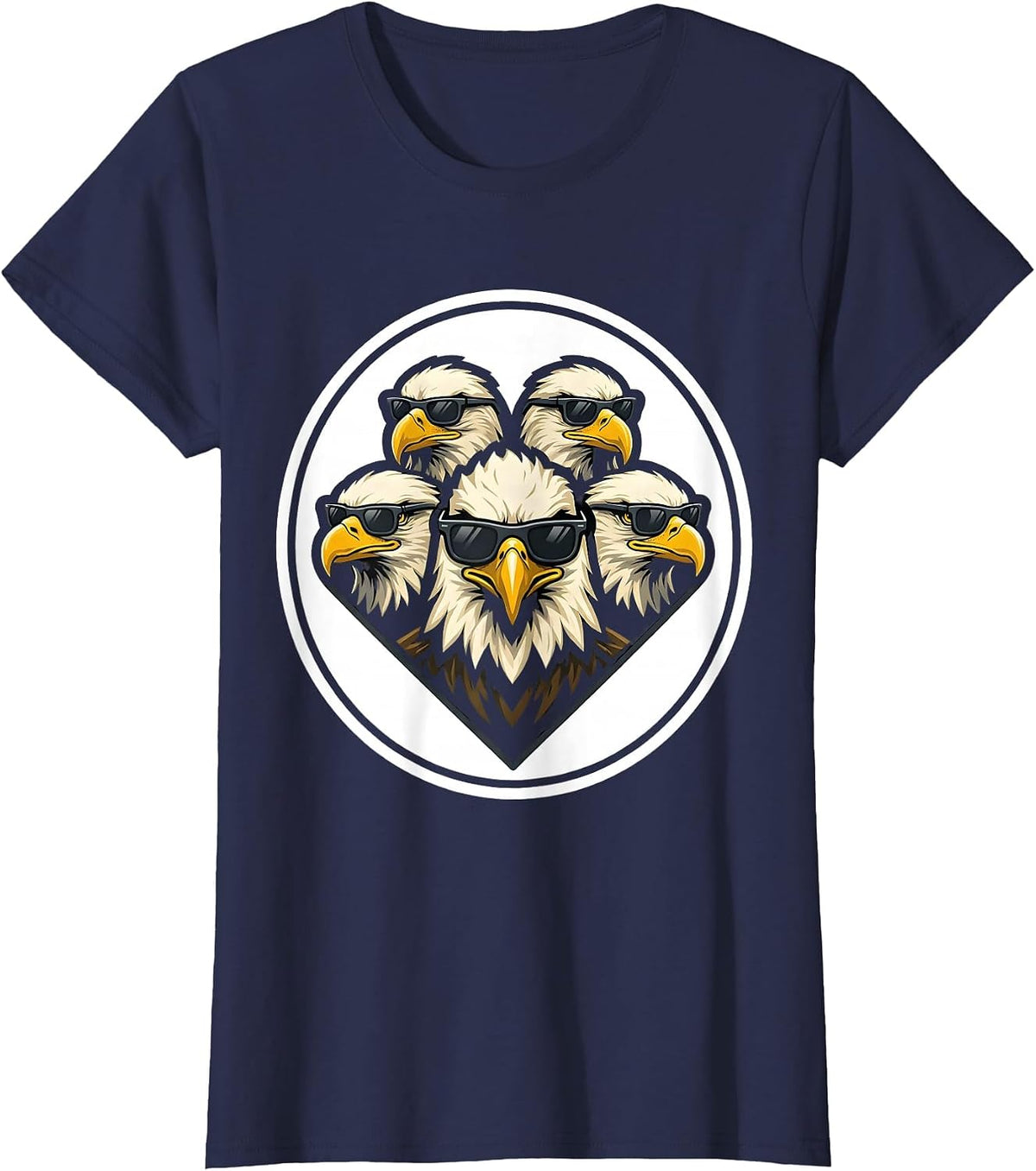 Women's Eagle Sunglasses Mascot Novelty Kids Eagle Lover T-Shirt - Navy Blue