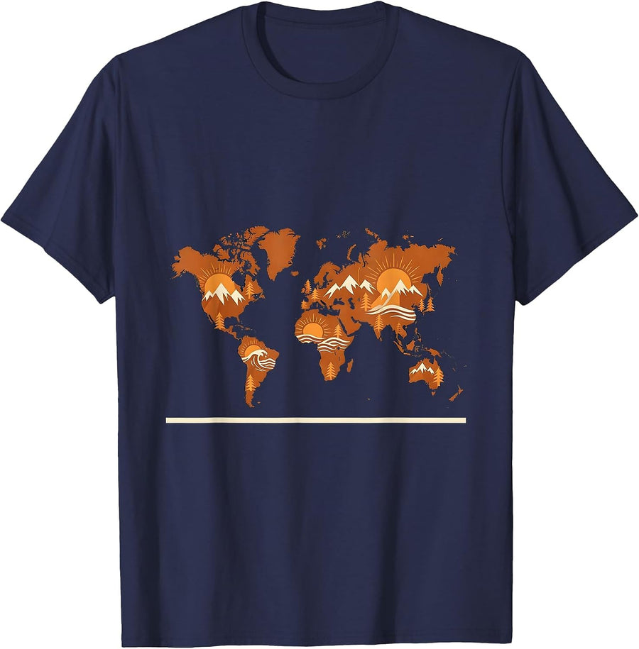 Passport Stamps World Map Traveler Design T-Shirt - Navy Blue