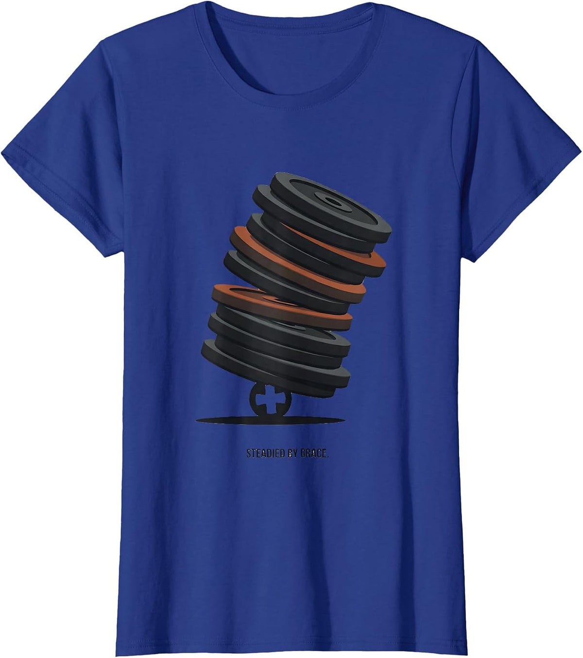 Women's Steadied By Grace Funny Christian Gym Weightlifter Scripture T-Shirt - Royal Blue