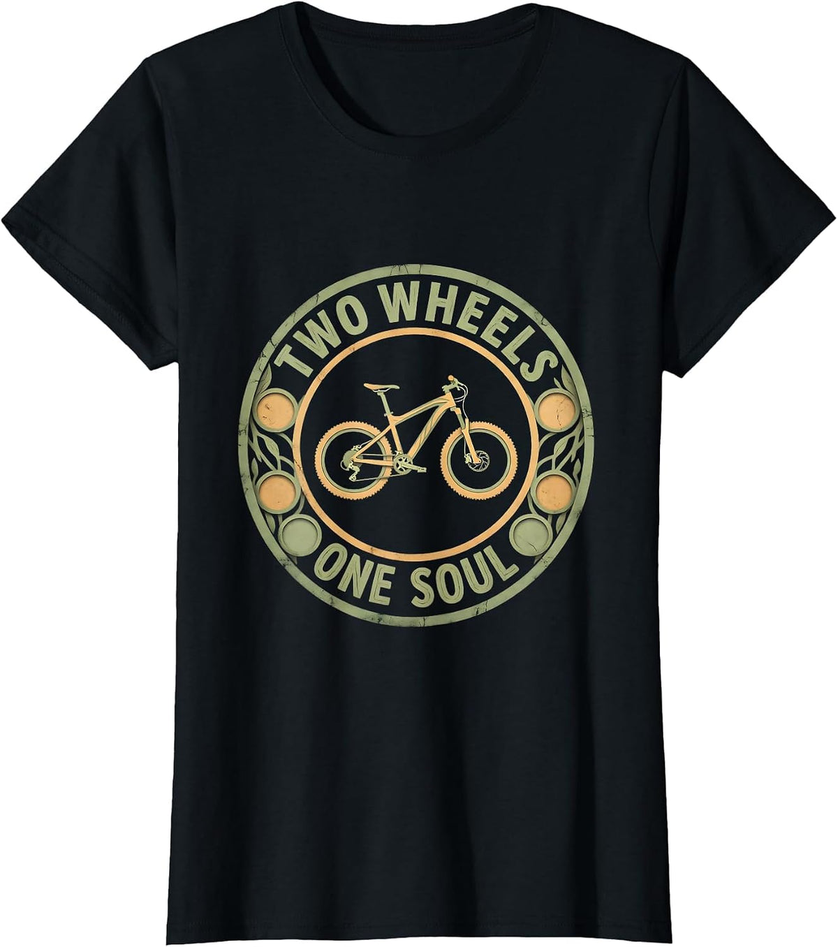 Two Wheels One Soul Mountain Bike Design T-Shirt - Black