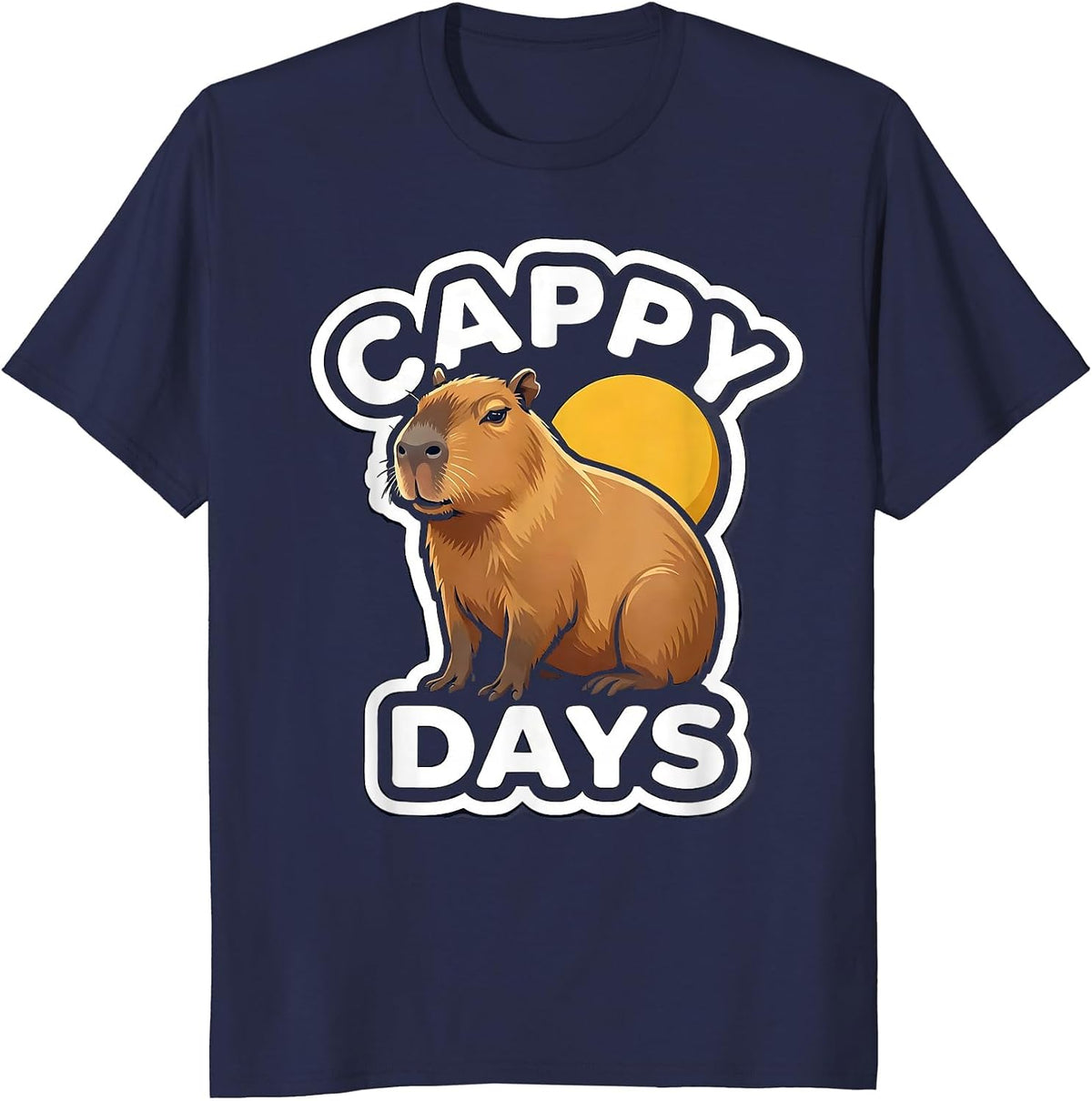 Men's Cappy Days Funny Capybara Meme Animal Humor Sticker Style T-Shirt - Navy Blue
