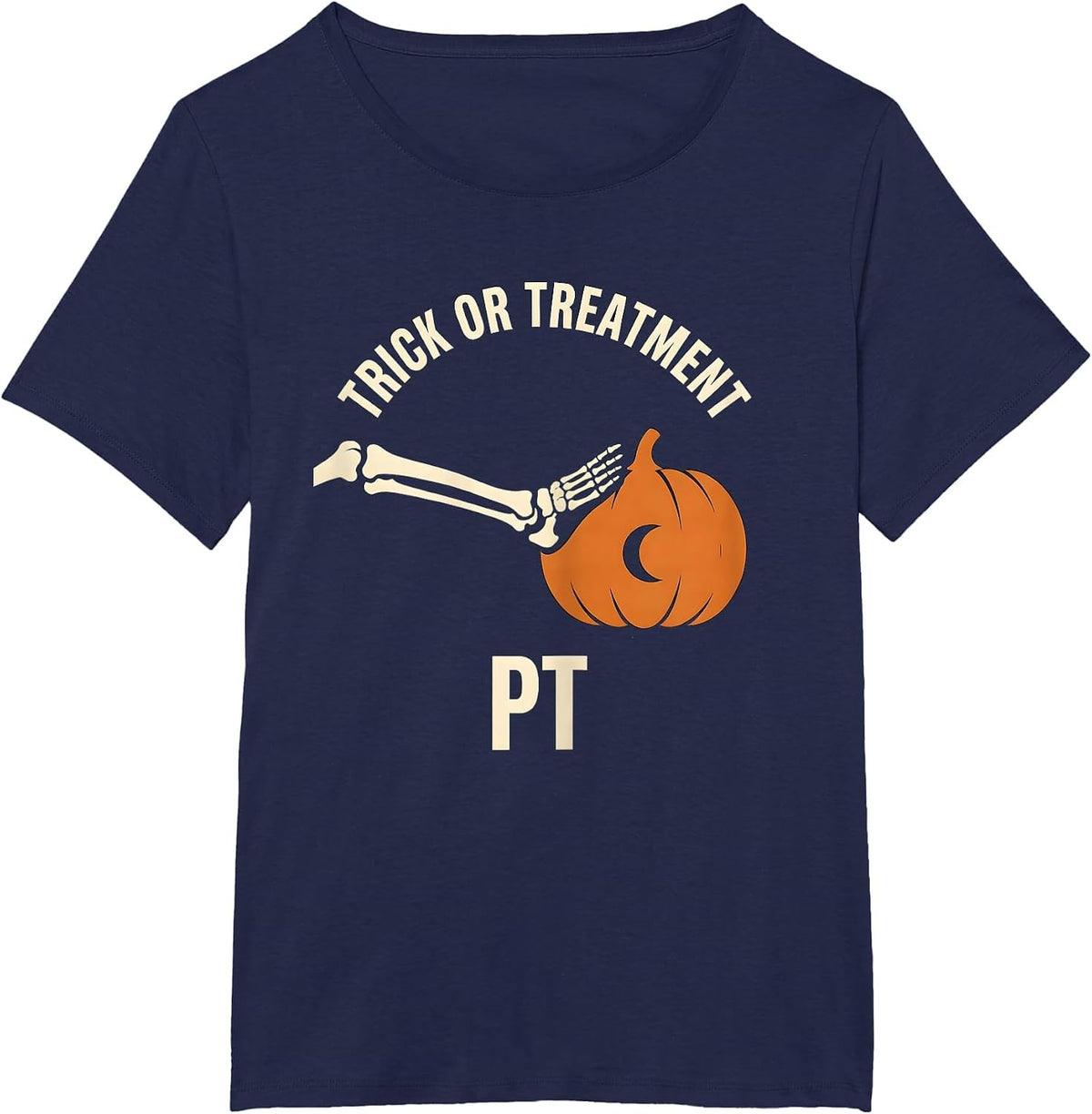 Women's Trick Or Treatment PT Halloween Physical Therapy Therapist T-Shirt - Navy Blue