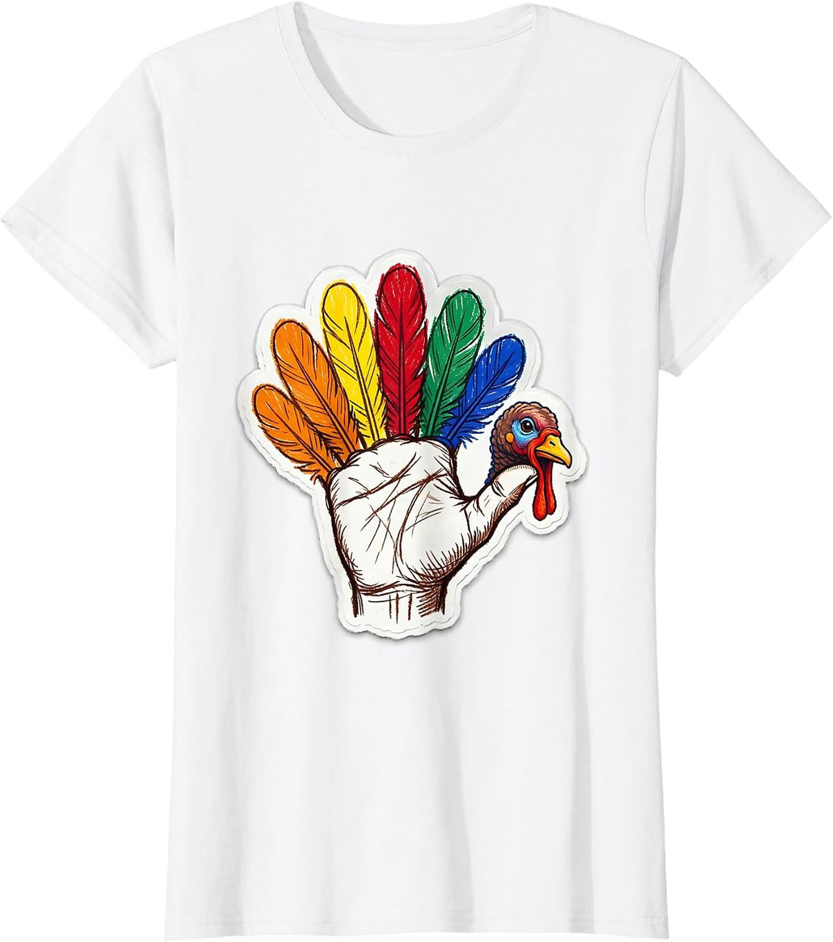 Hand Turkey Drawing Wobbly Fingers Kindergarten Art T-Shirt - White