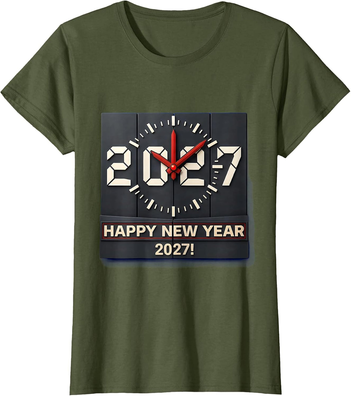 Women's Happy New Year 2027 Geometric Countdown Party Crew Matching T-Shirt - Olive Green