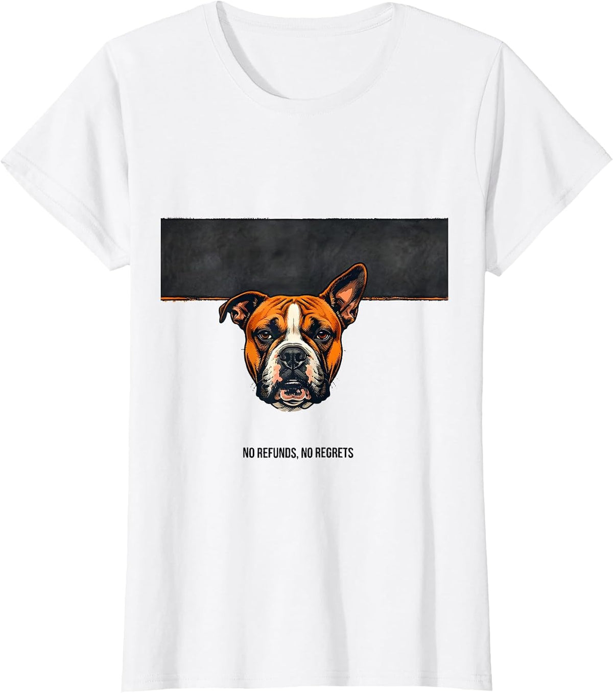 Women's No Refunds, No Regrets Playful Bull Terrier Dog Pocket T-Shirt - White