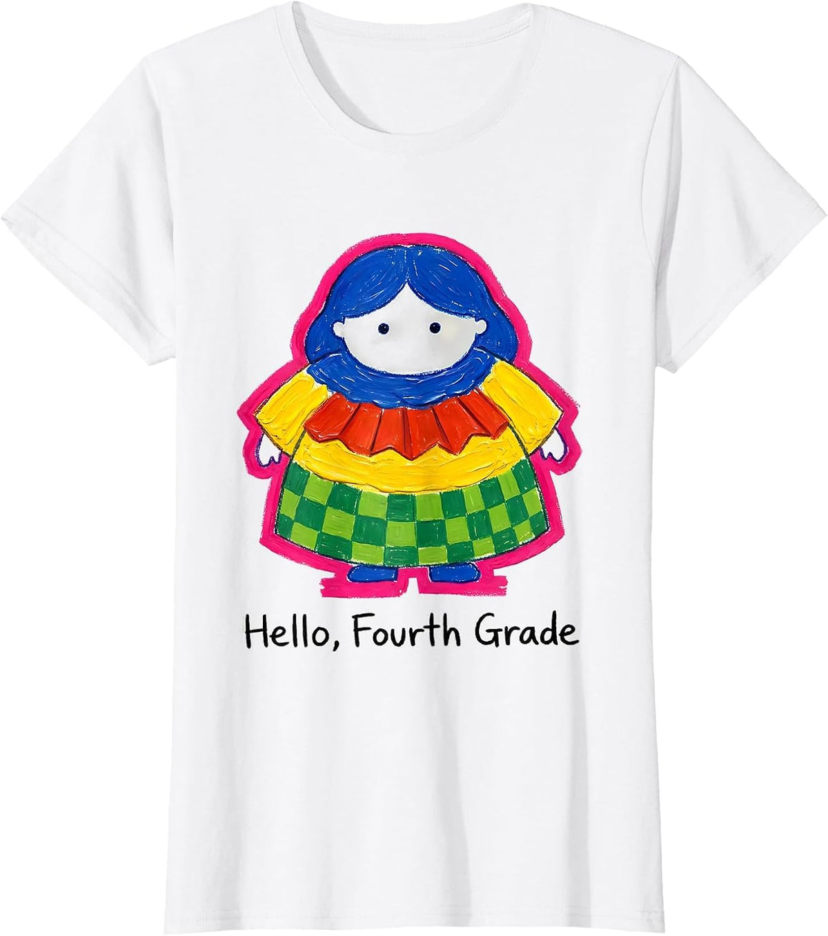 Women's Hello, Fourth Grade Cute Dumpling Girl Back to School T-Shirt - White