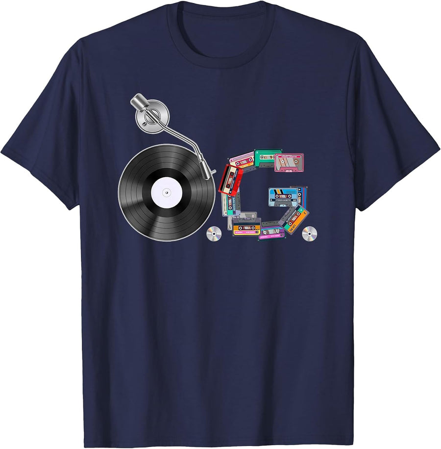 Old School OG Hip Hop Head Vinyl, CDs, Tapes 80s 90s Retro T-Shirt - Navy Blue