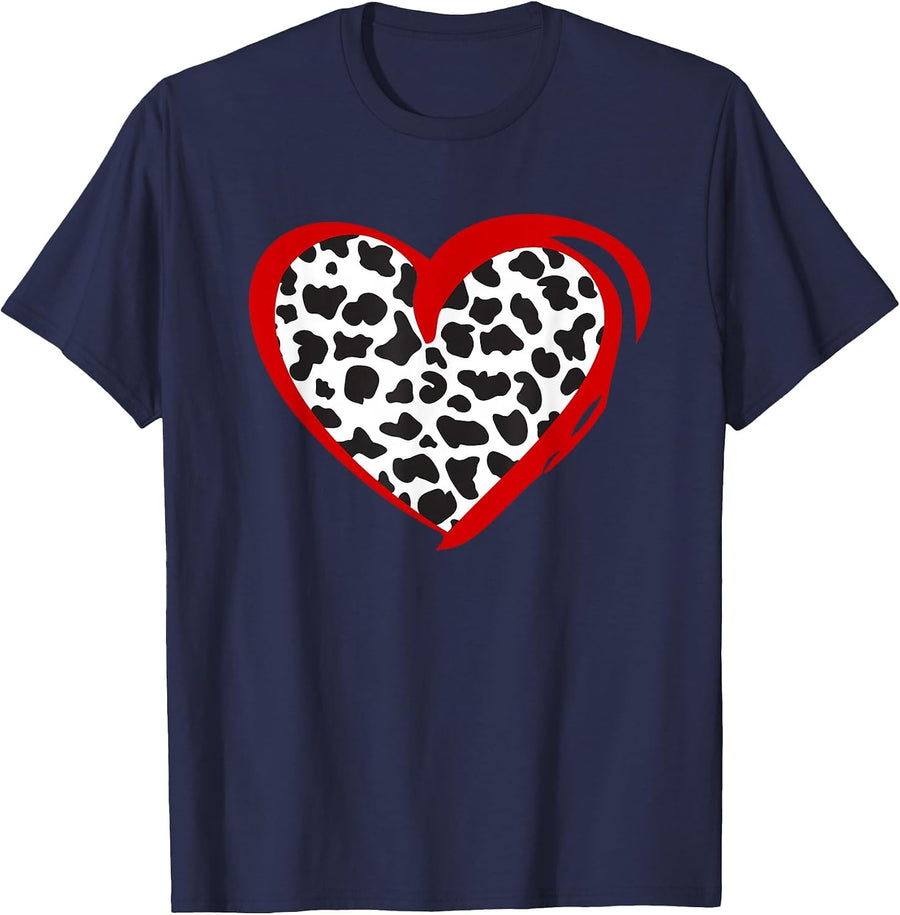 Heart Cow Print T-Shirt - Navy Blue