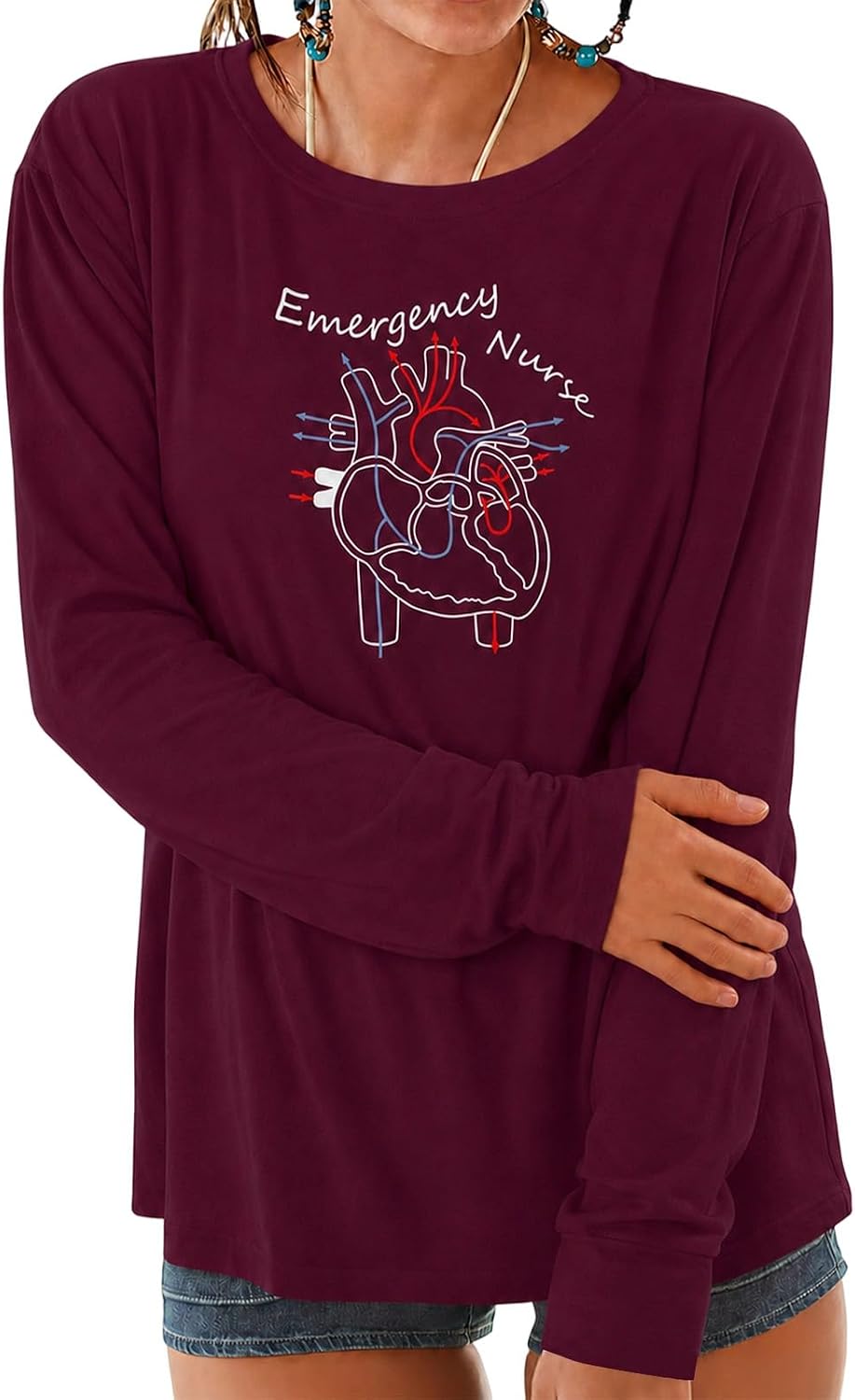 VILOVE Emergency Department Nurse Shirt Women Nurse School Life Tshirts - Red