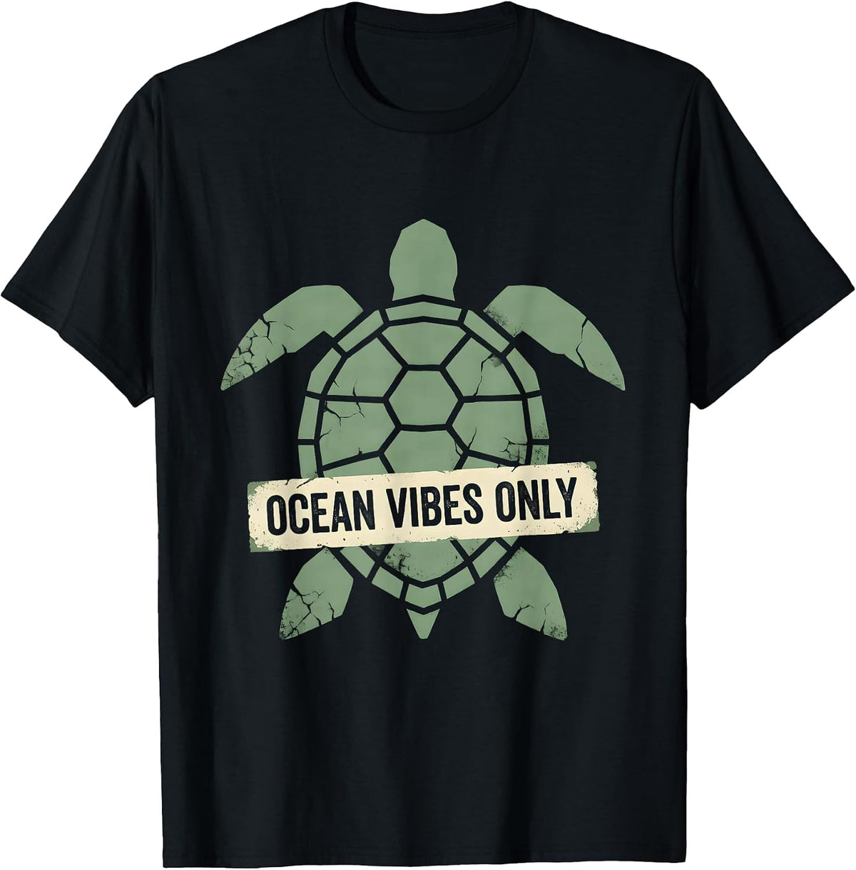 Men's Ocean Vibes Only Turtle Coastal Design T-Shirt - Black