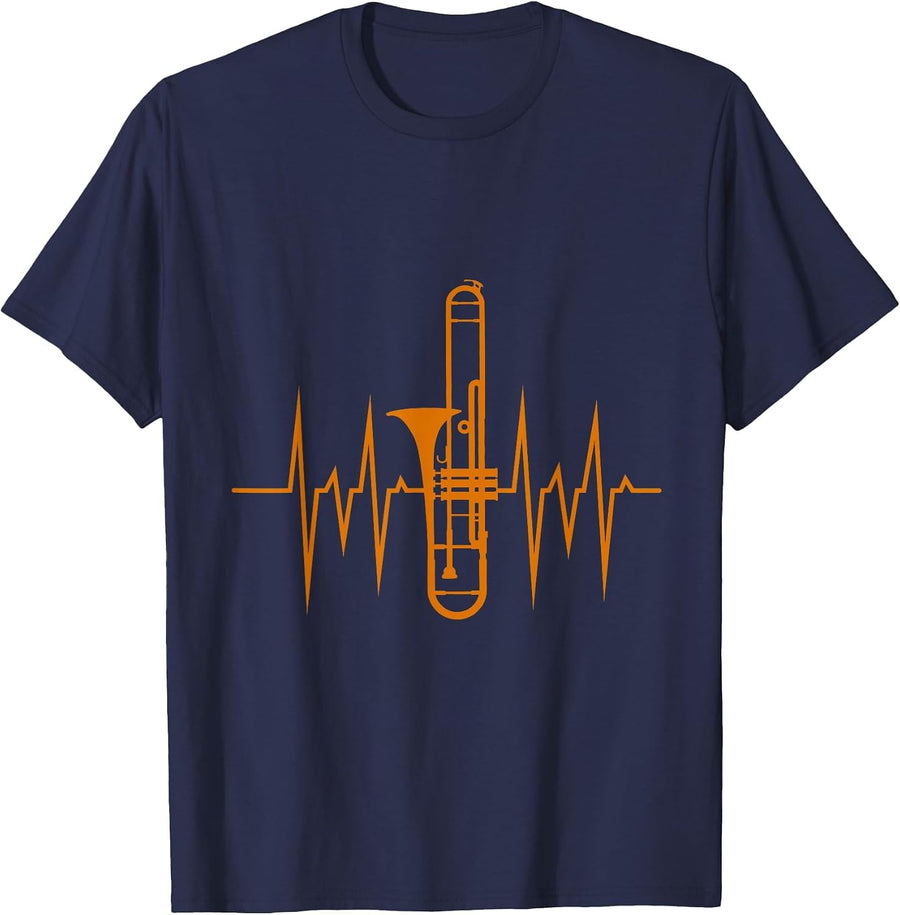 Heartbeat Trombonist - Trombone T-Shirt - Navy Blue