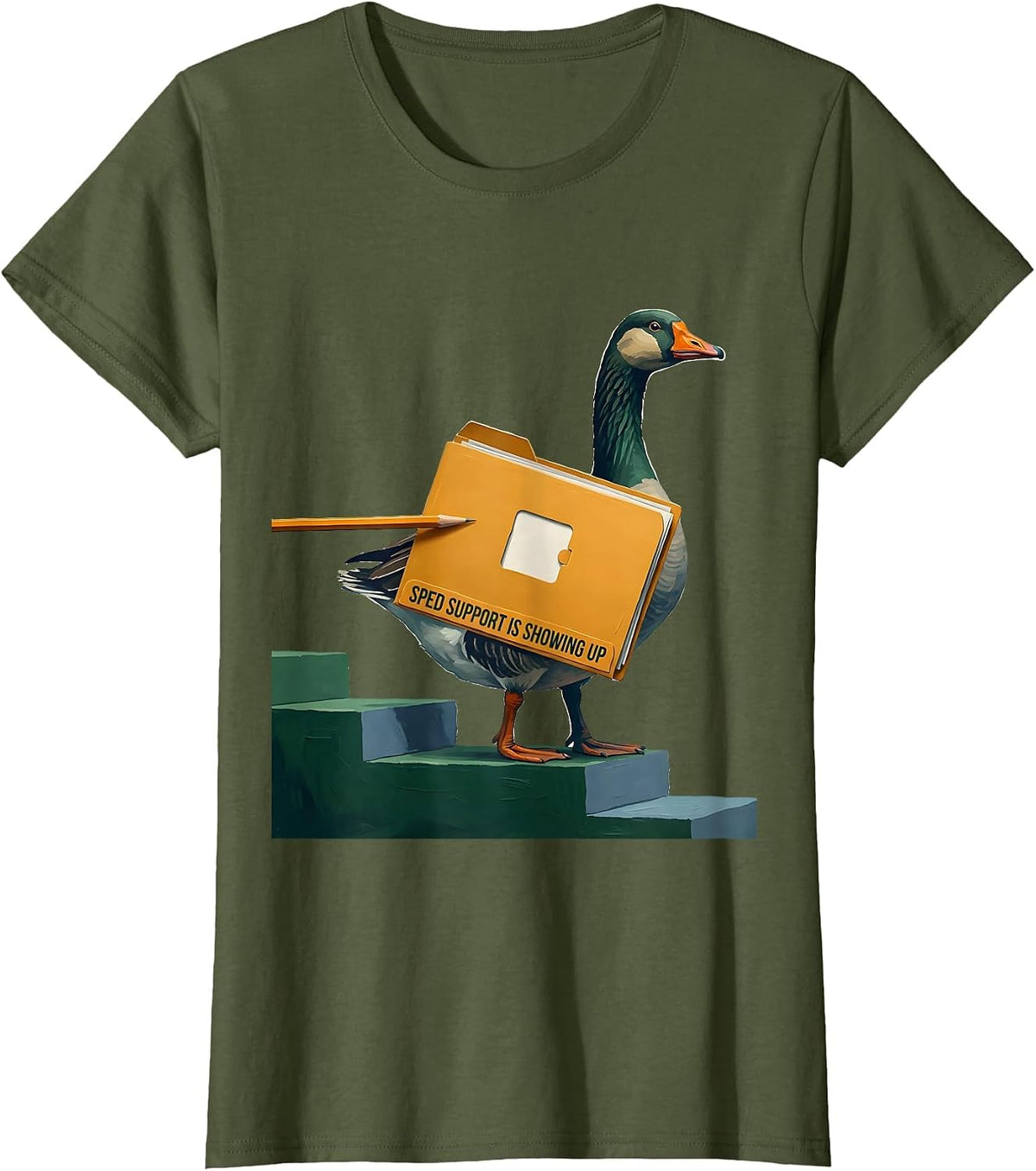 Women's SPED Support Is Showing Up Funny Special Education Teacher T-Shirt - Olive Green