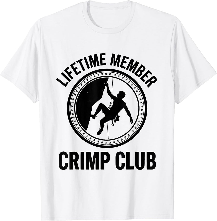 Men's Lifetime Member Crimp Club Funny Rock Climbing Bouldering T-Shirt - White