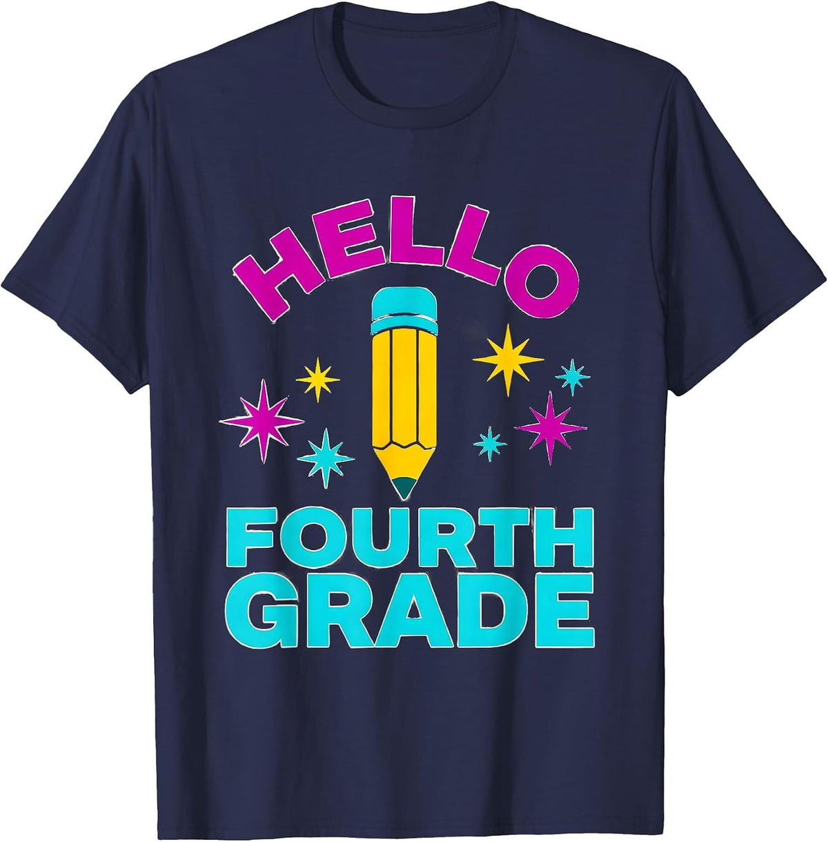 Hello Fourth Grade Colorful Fourth Grade Back To School T-Shirt - Navy Blue