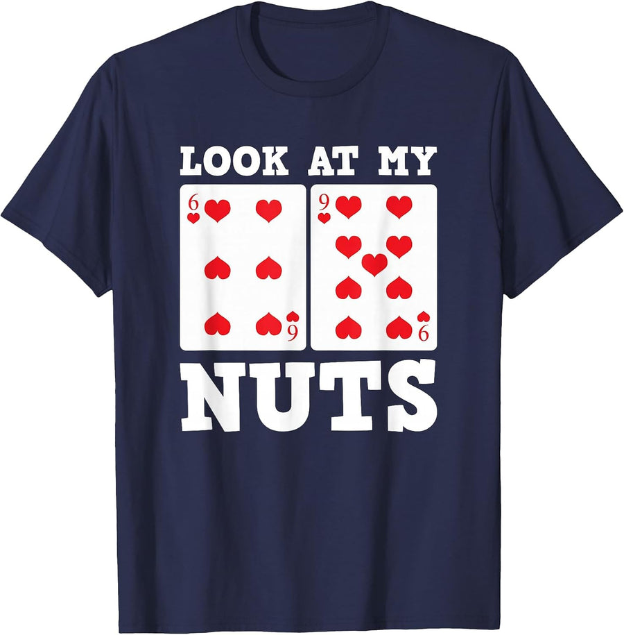 Funny Poker Cards 69 Big Lick Look At My Nuts Texas Holdem T-Shirt - Navy Blue
