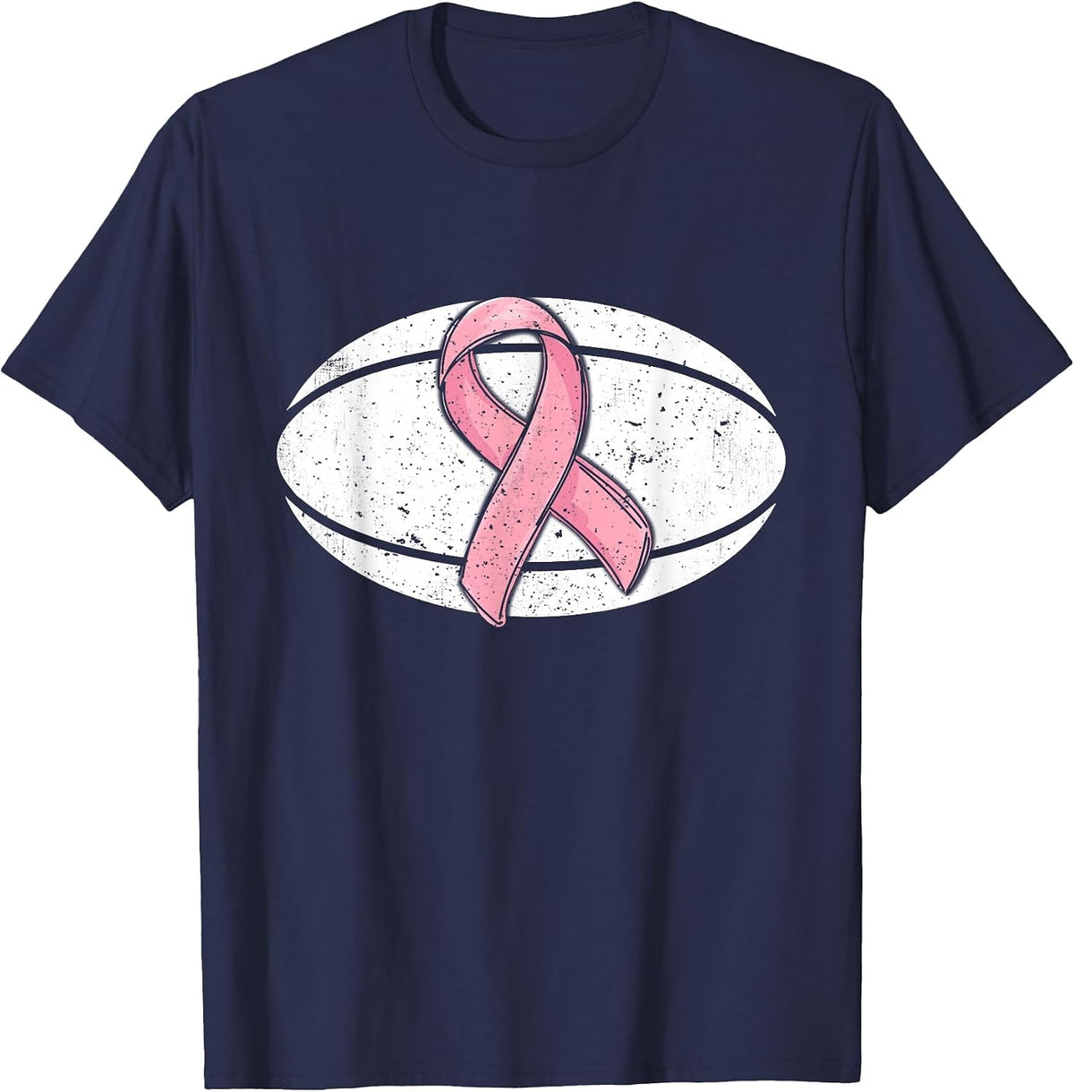 Rugby Pink Ribbon Breast Cancer Awareness Sport Lover T-Shirt - Navy Blue
