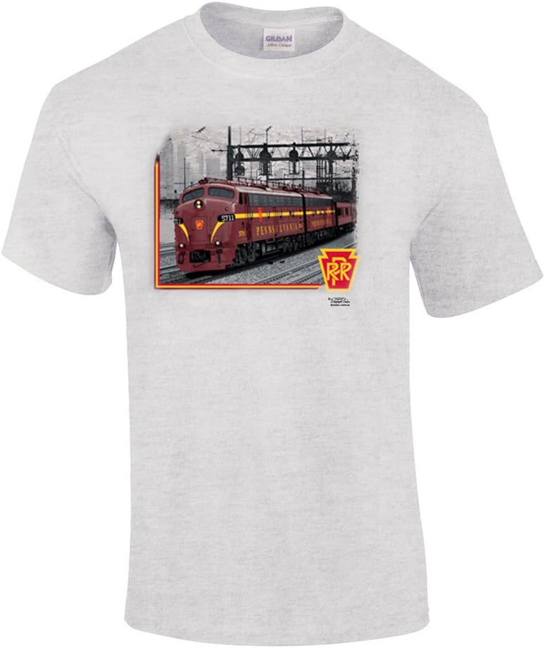 Pennsylvania RR E Units at 39th Street Authentic Railroad T-Shirt Tee Shirt - Gray