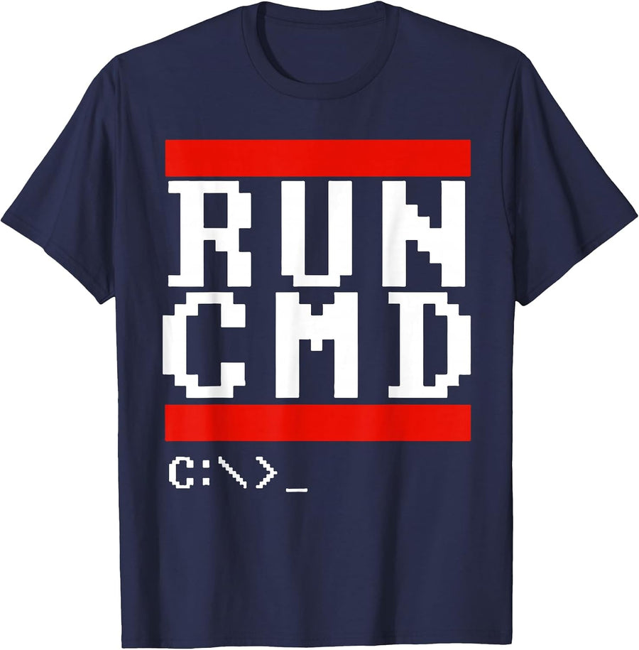 Run CMD Funny Programmer Coding T-Shirt - Navy Blue