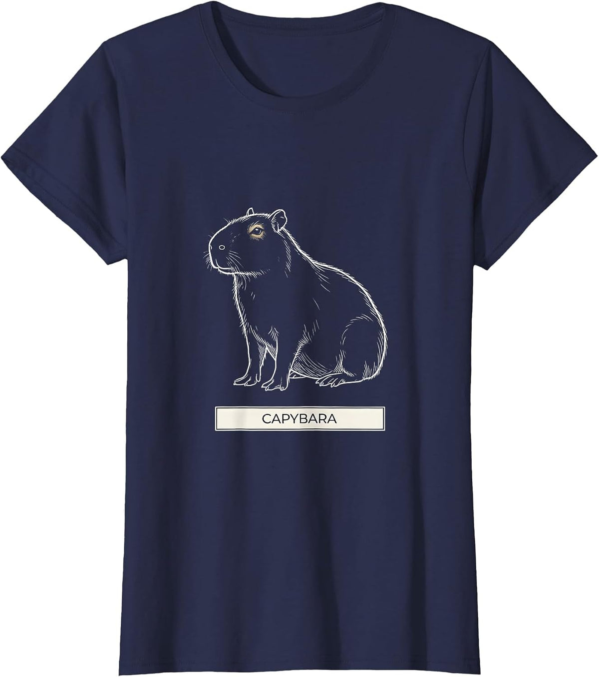 Women's Capybara Minimalist Badge Line Art Animal T-Shirt - Navy Blue