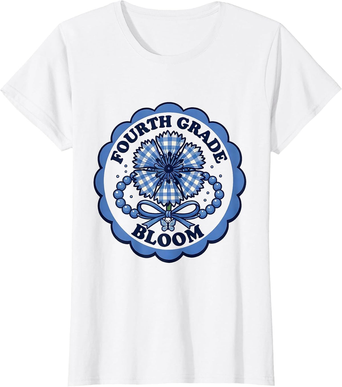 Fourth Grade Bloom Cute Gingham Back To School Friendship T-Shirt - White