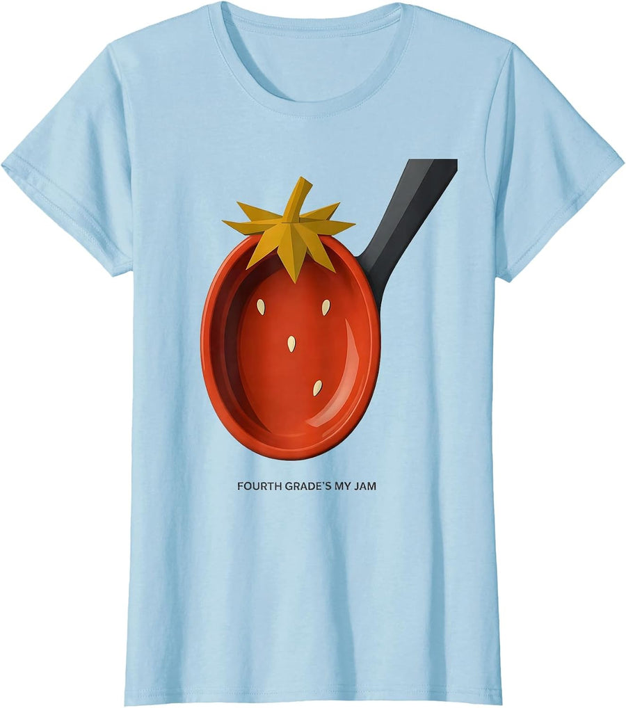 Women's Fourth Grade's My Jam Midcentury Modern Strawberry Back T-Shirt - Baby Blue