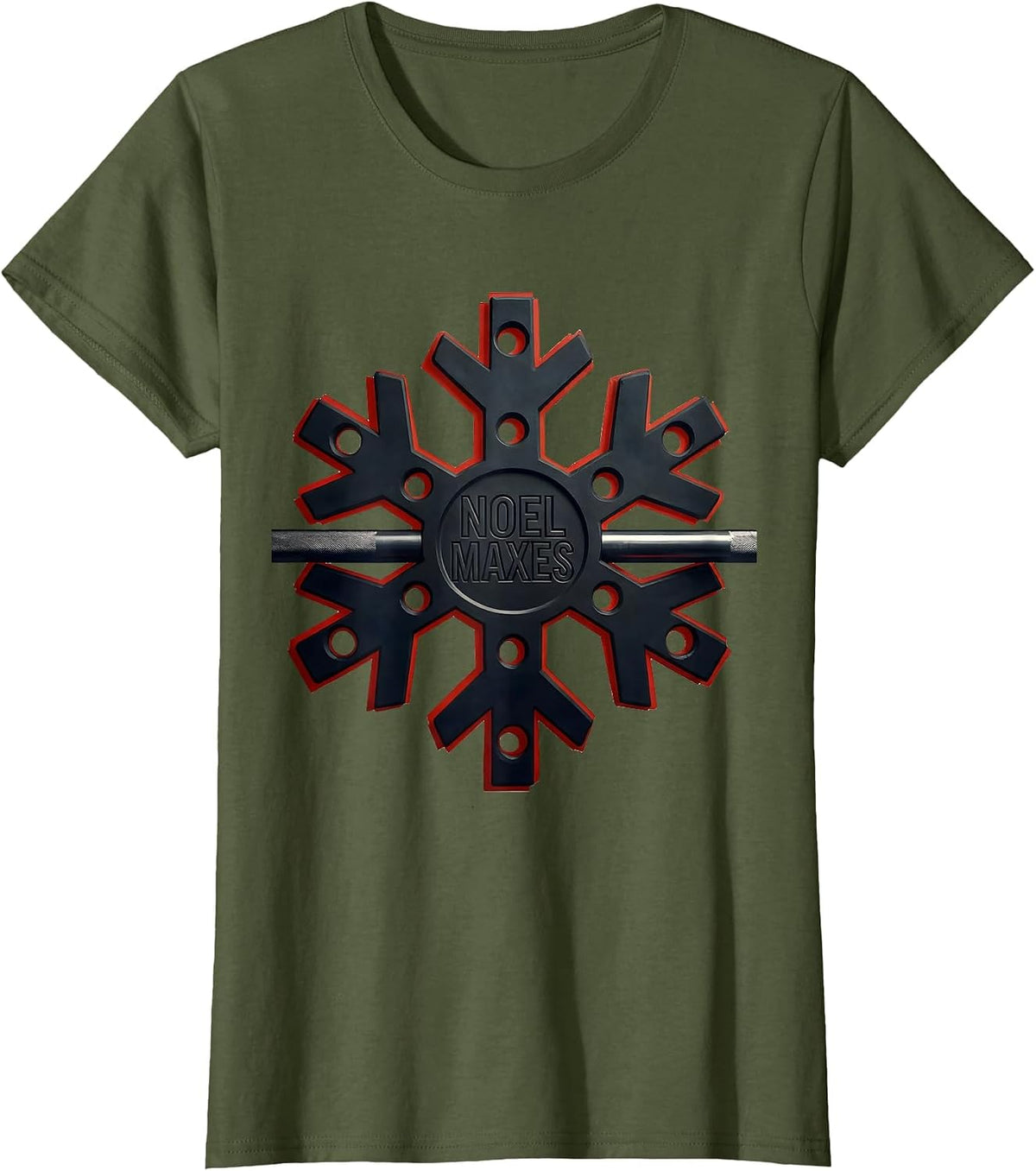 Women's Noel Maxes Funny Christmas Gym Bodybuilder Weightlifting T-Shirt - Olive Green